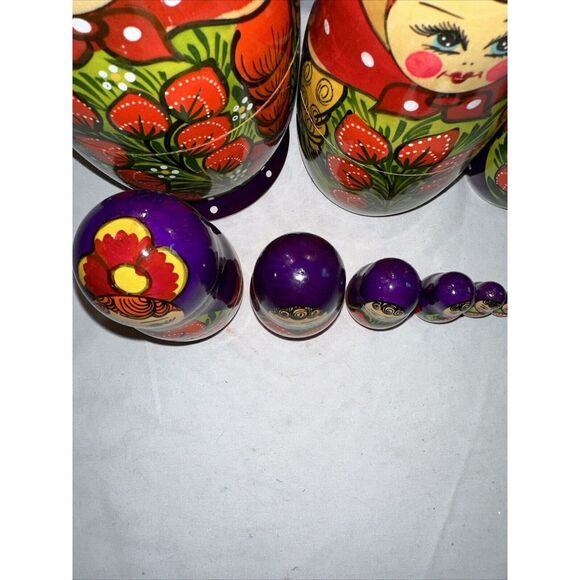 Russian Babushka‎ Handpainted Nesting Doll 10Dolls Matryoshka - Picture 5 of 15